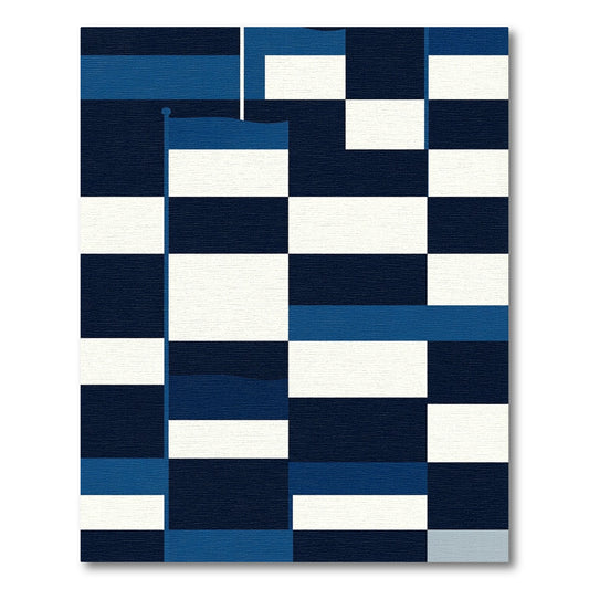 Modern Navy and White Geometric Block Rug