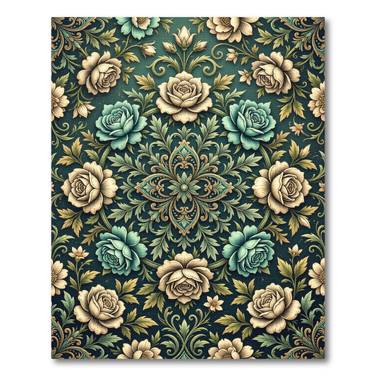 Vintage Teal and Beige Floral Medallion Rug