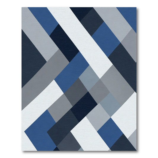 Diagonal Geometric Blocks Blue Gray Rug