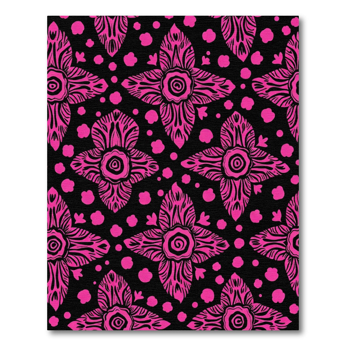 Vibrant Pink Floral Medallion Black Rug