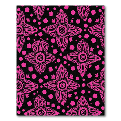 Vibrant Pink Floral Medallion Black Rug