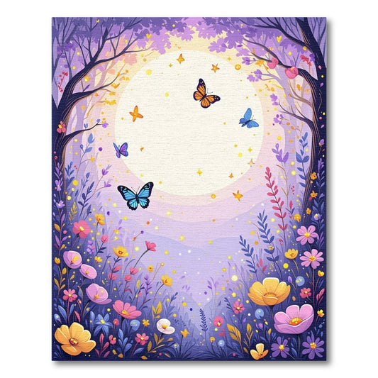 Whimsical Purple Forest Moon Butterflies Rug