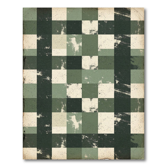 Distressed Sage Olive Checkered Grid Rug