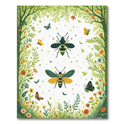 Whimsical Green Bee Butterfly Garden Rug