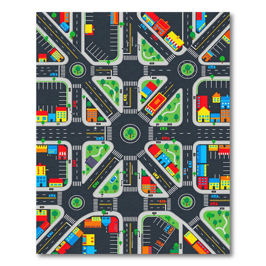 Colorful Urban Crossroads Grid City Streets Rug