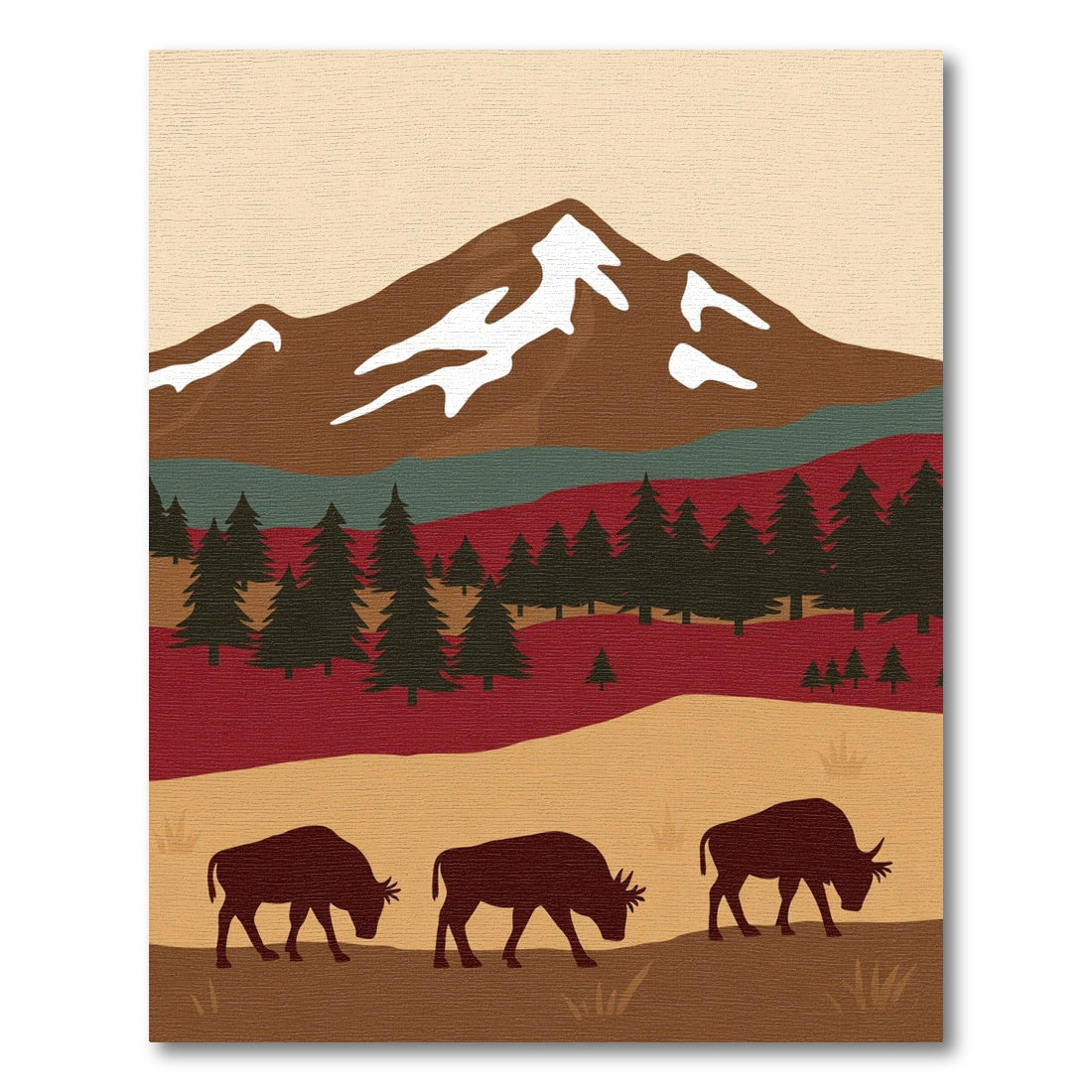 Western Bison Mountain Landscape Rug