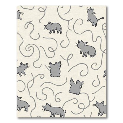 Playful Gray Kittens Swirling Lines Rug