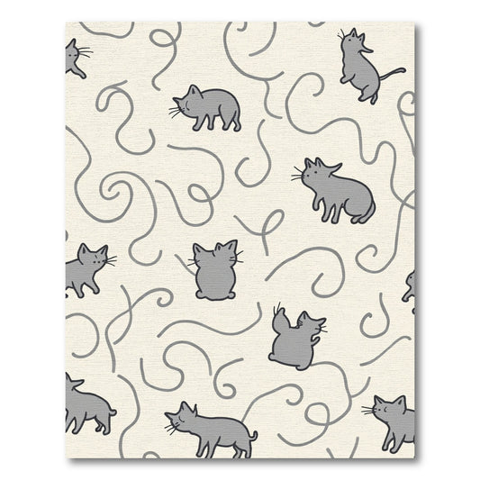 Playful Gray Kittens Swirling Lines Rug