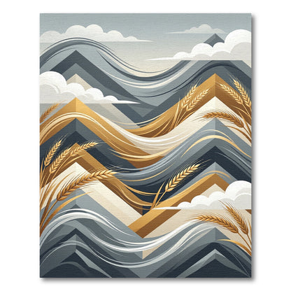 Golden Wheat Abstract Geometric Wave Rug
