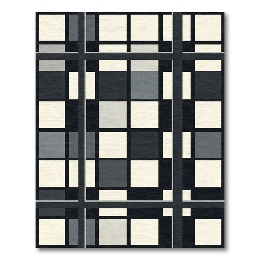 Monochrome Geometric Grid Checkered Square Rug