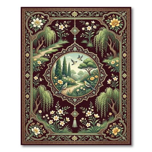 Crimson Garden Birds Medallion Rug
