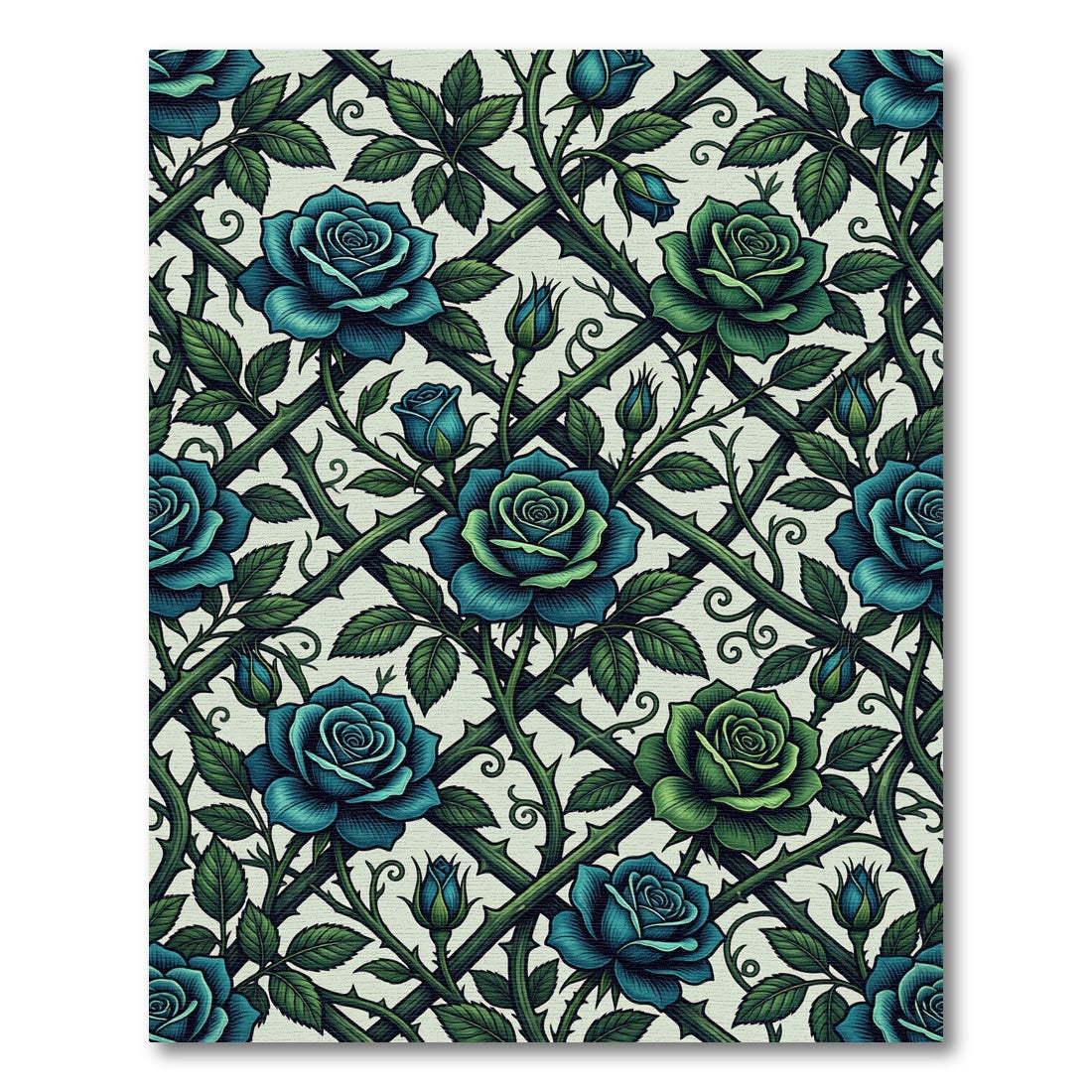 Lattice Deep Blue Rose Garden Rug