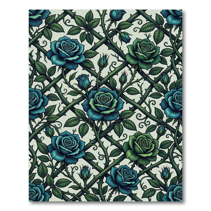 Lattice Deep Blue Rose Garden Rug