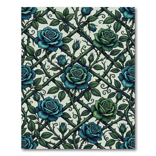 Lattice Deep Blue Rose Garden Rug