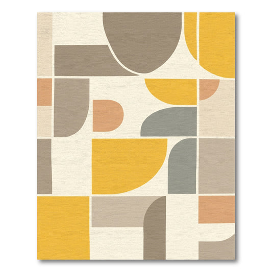 Modern Geometric Curves Ochre Gray Rug
