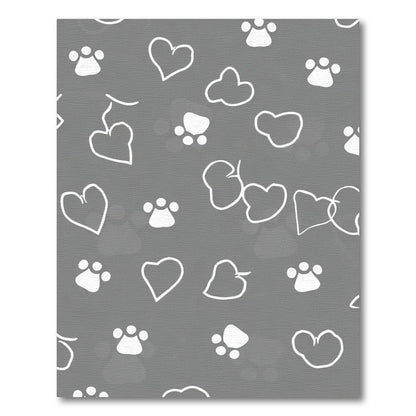 White Hearts and Paws Grey Rug