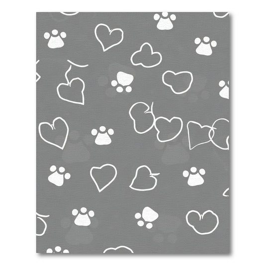 White Hearts and Paws Grey Rug