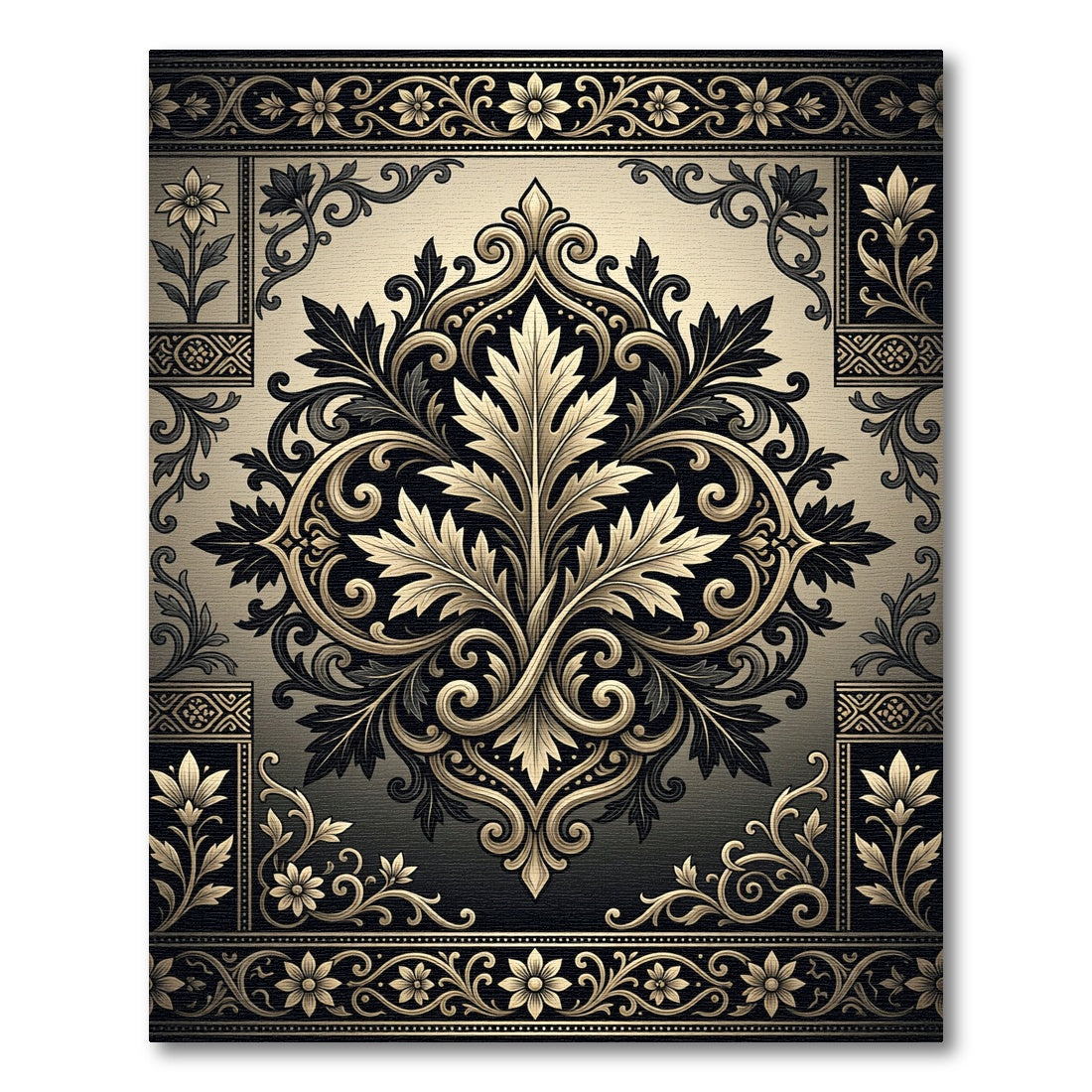 Elegant Gold Black Ornate Acanthus Scroll Rug