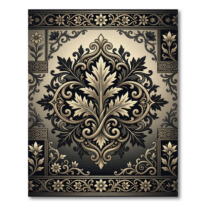 Elegant Gold Black Ornate Acanthus Scroll Rug