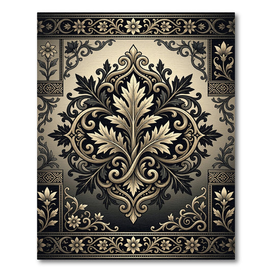 Elegant Gold Black Ornate Acanthus Scroll Rug