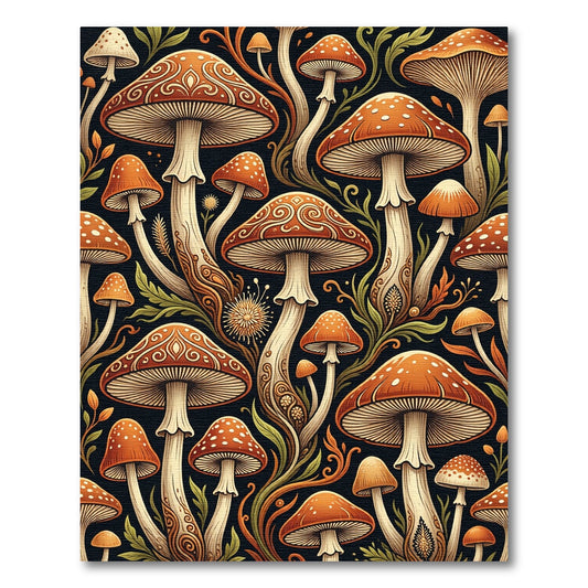 Enchanted Orange Mushroom Forest Art Rug