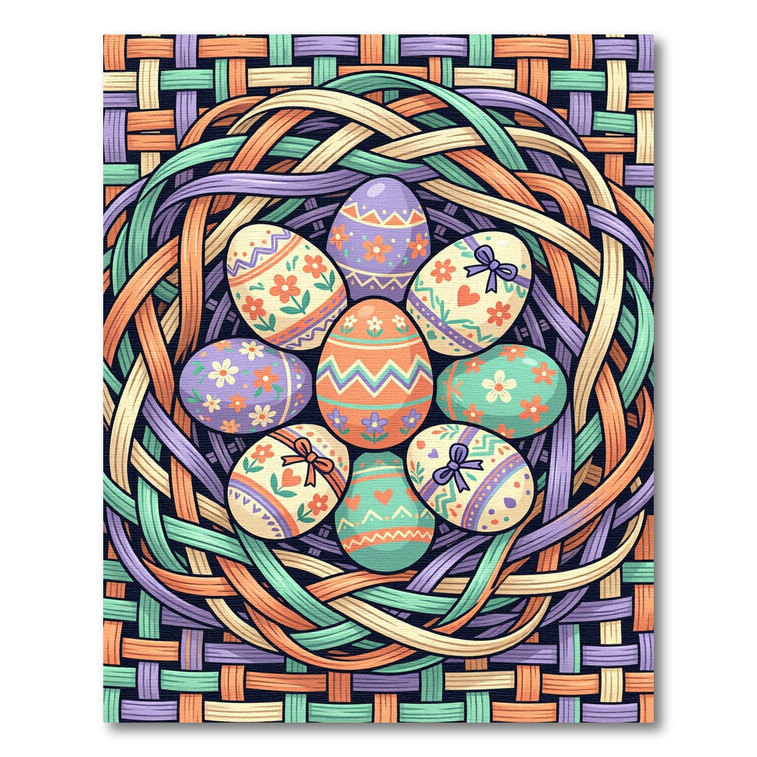 Whimsical Pastel Easter Egg Woven Basket Rug