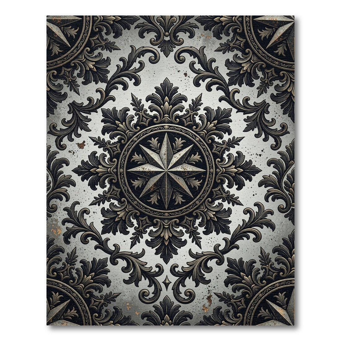 Ornate Metallic Compass Rose Medallion Rug