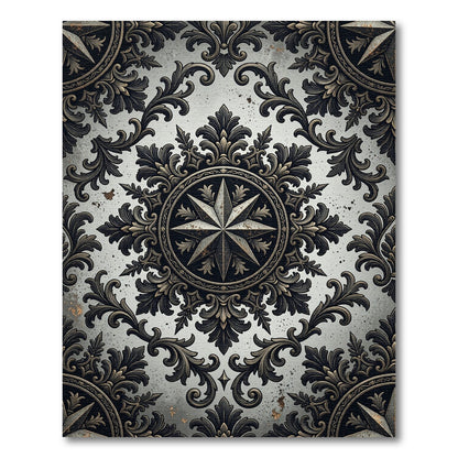 Ornate Metallic Compass Rose Medallion Rug