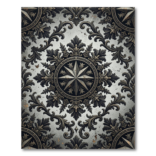 Ornate Metallic Compass Rose Medallion Rug