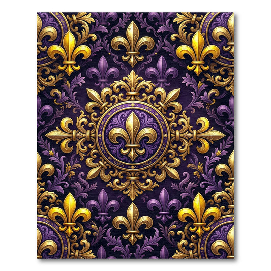 Regal Violet Gold Fleur-de-lis Ornament Rug