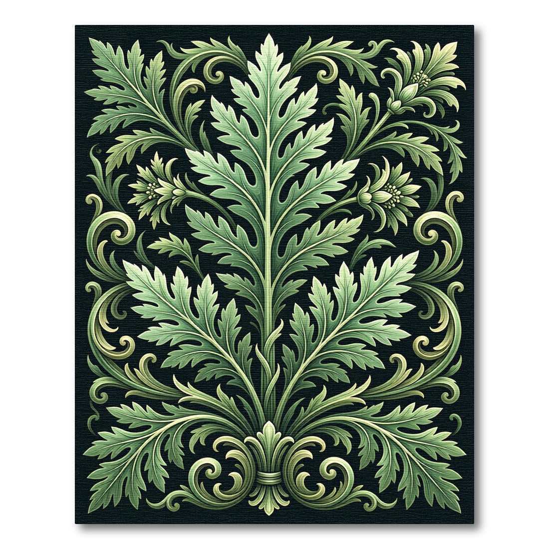 Elegant Sage Green Botanical Acanthus Scroll Rug