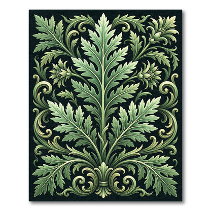 Elegant Sage Green Botanical Acanthus Scroll Rug