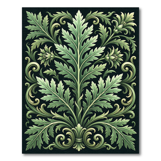 Elegant Sage Green Botanical Acanthus Scroll Rug