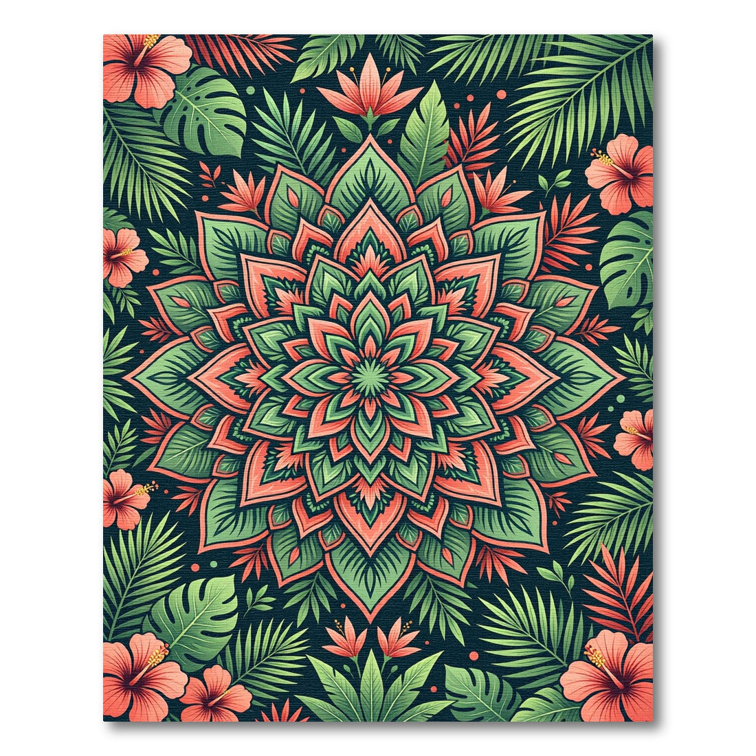Lush Tropical Jungle Hibiscus Mandala Rug