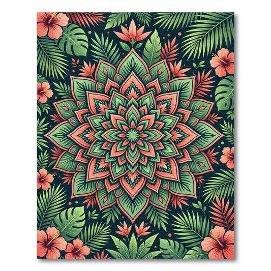 Lush Tropical Jungle Hibiscus Mandala Rug
