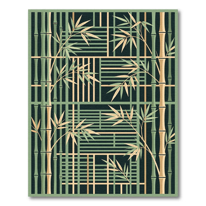 Zen Bamboo Forest Geometric Grid Rug