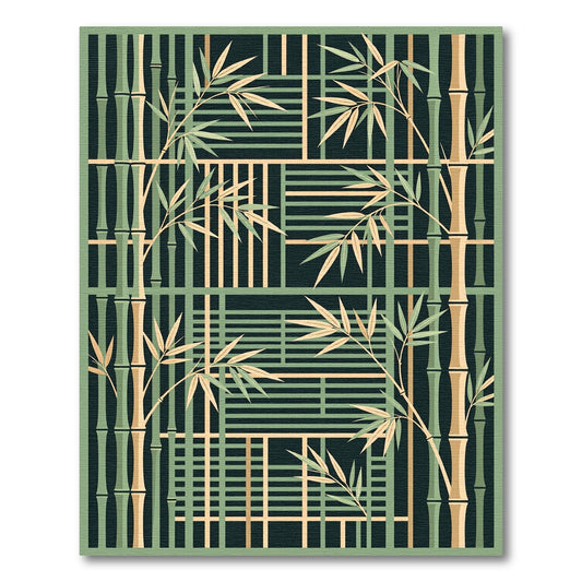 Zen Bamboo Forest Geometric Grid Rug