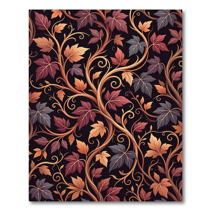 Autumnal Copper Vine Foliage Scroll Rug