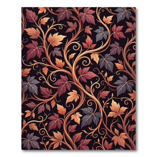 Autumnal Copper Vine Foliage Scroll Rug
