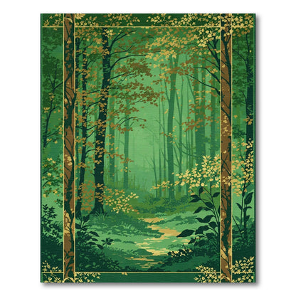 Golden Forest Pathway Scene Rug