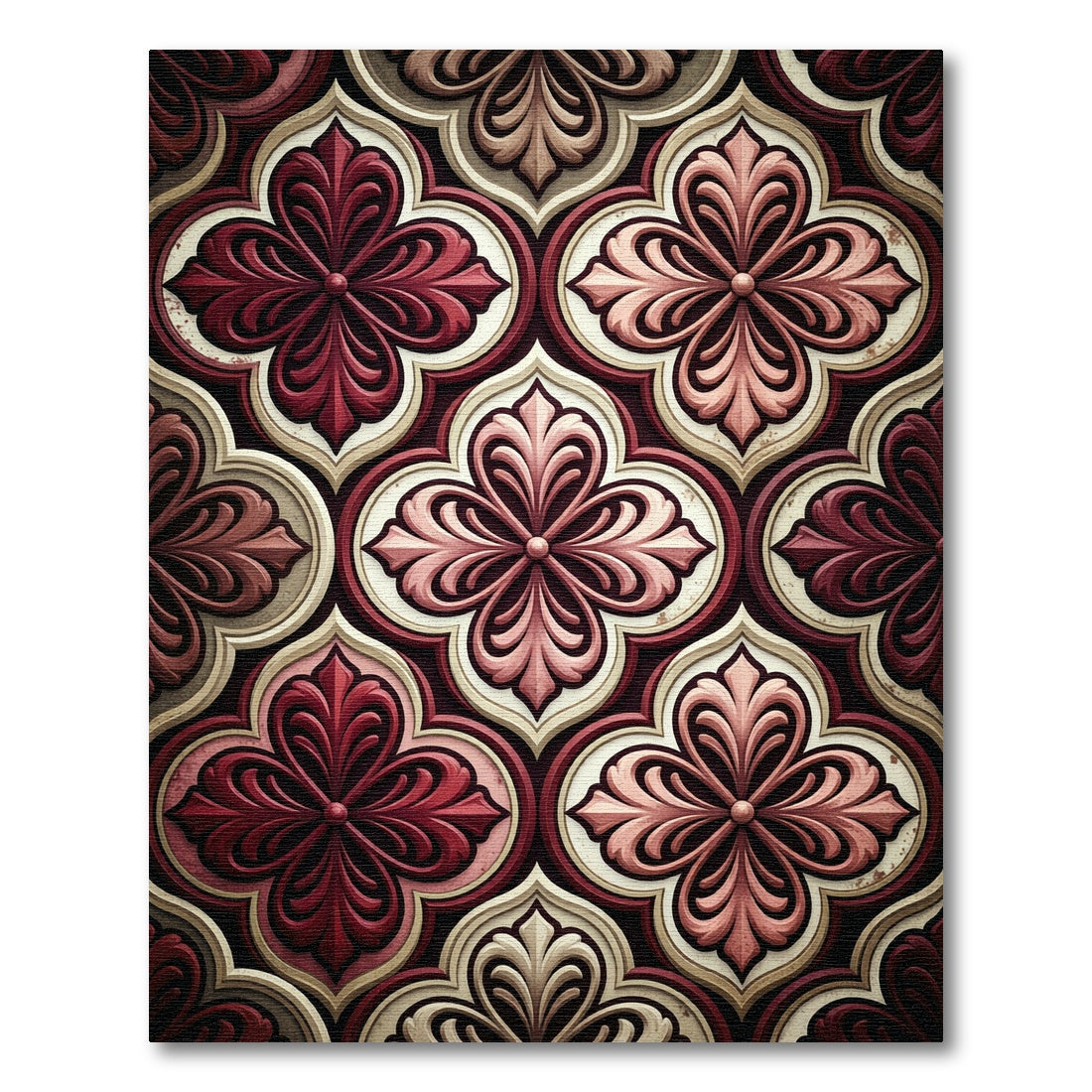 Regal Crimson Floral Damask Trellis Rug