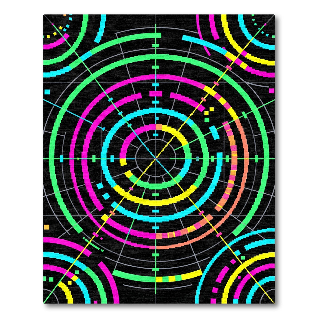 Vibrant Neon Cyberpunk Concentric Circles Rug