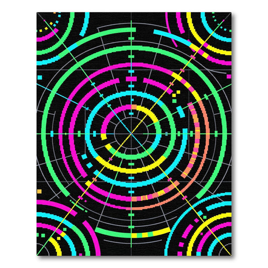 Vibrant Neon Cyberpunk Concentric Circles Rug