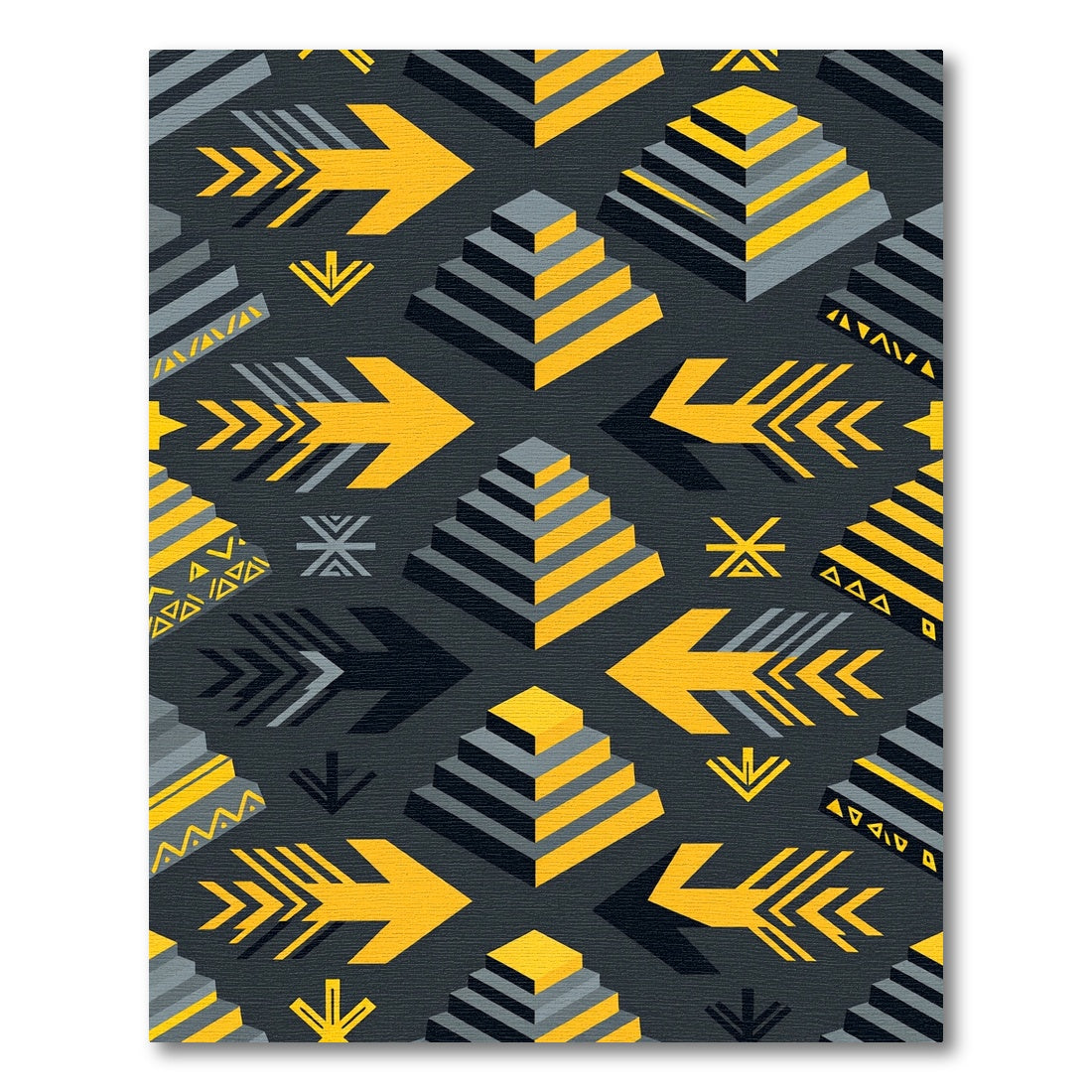 Geometric Yellow Pyramid Arrow Grid Rug