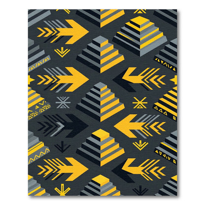 Geometric Yellow Pyramid Arrow Grid Rug