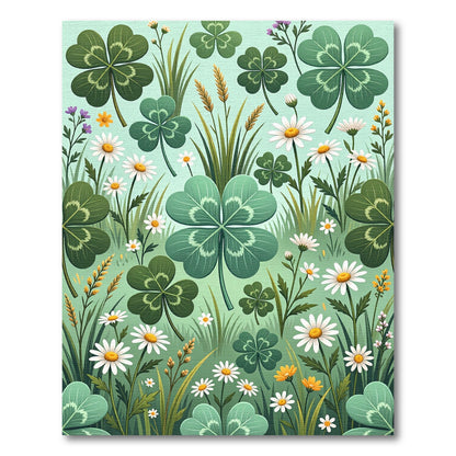 Whimsical Clover and Daisy Meadow Field Rug