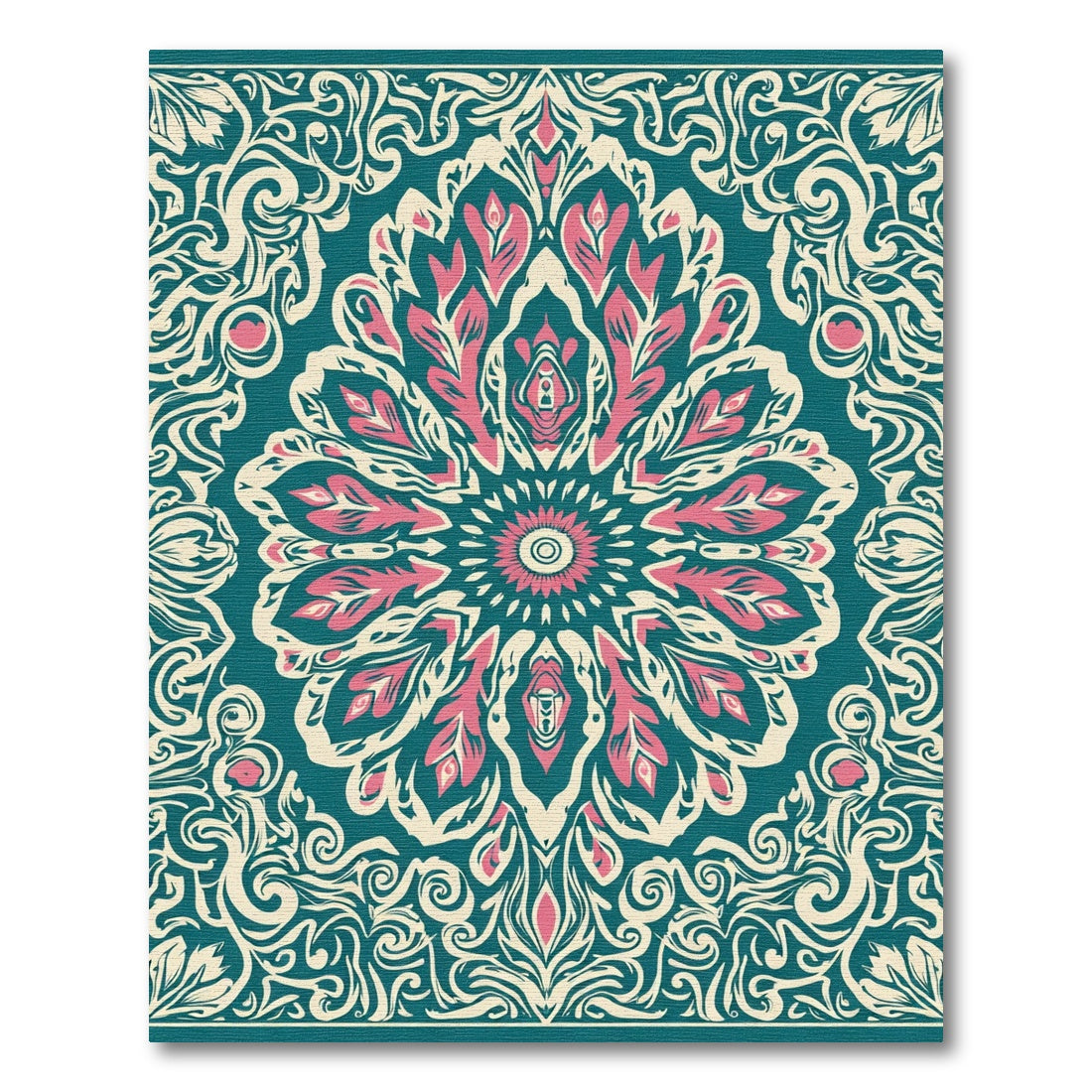 Teal Coral Floral Medallion Harmony Rug