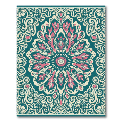 Teal Coral Floral Medallion Harmony Rug