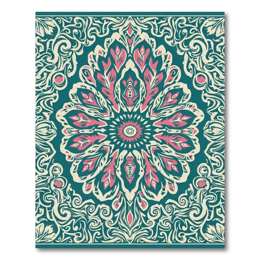 Teal Coral Floral Medallion Harmony Rug