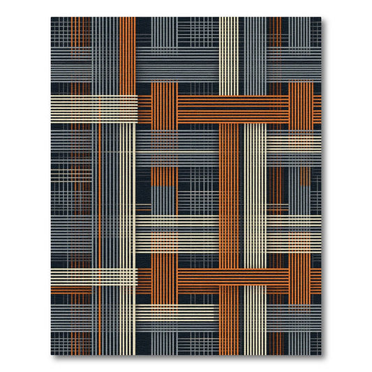 Modern Minimalist Burnt Orange Plaid Grid Rug